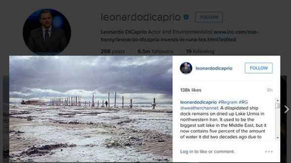 پست اینستاگرامی دی کاپریو در مورد دریاچه ارومیه